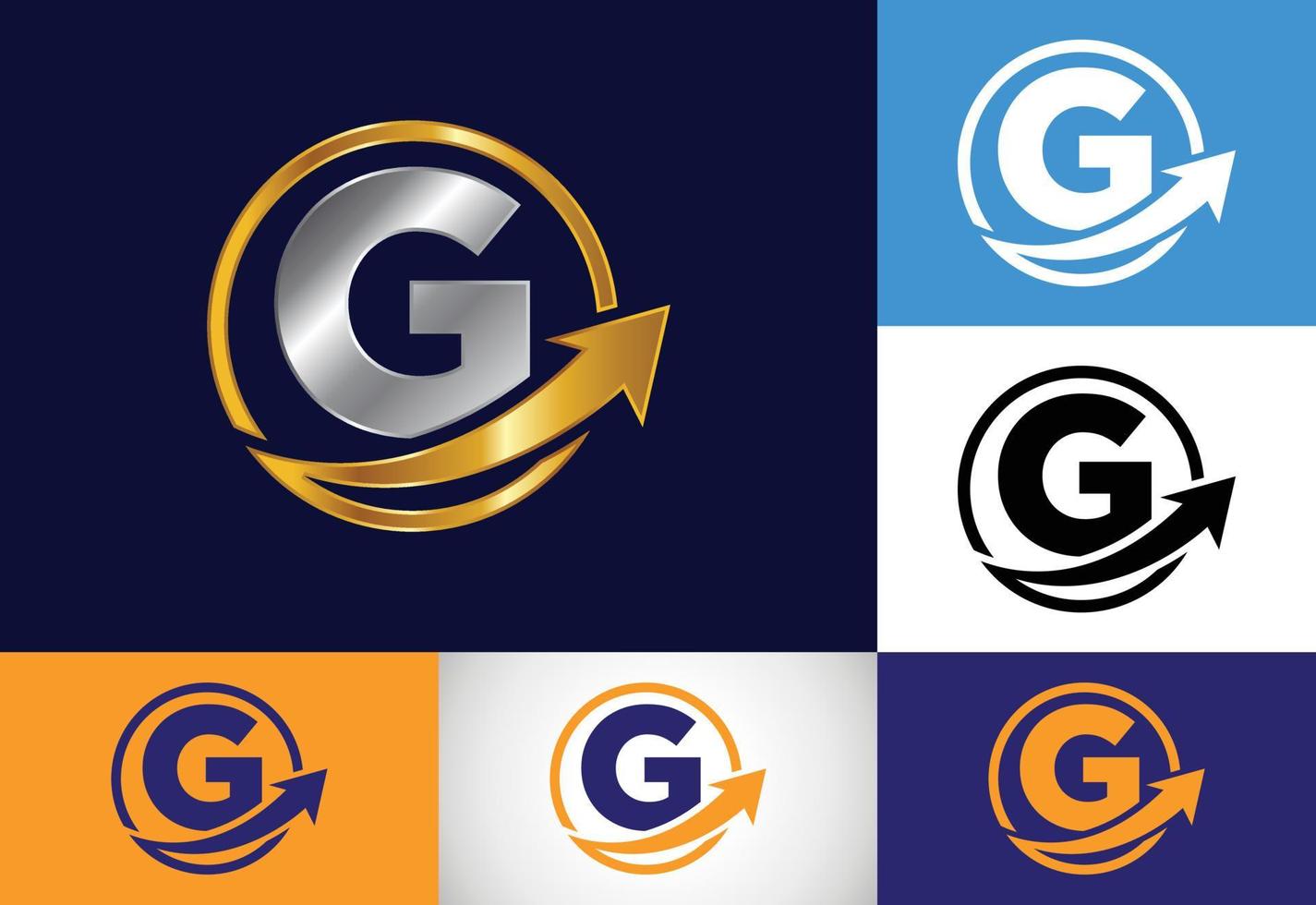 anfängliches g-monogramm-alphabet-symboldesign, das in den pfeil integriert ist. Finanz- oder Erfolgslogokonzept. Schriftart-Emblem. Logo für Geschäfts- und Firmenidentität vektor