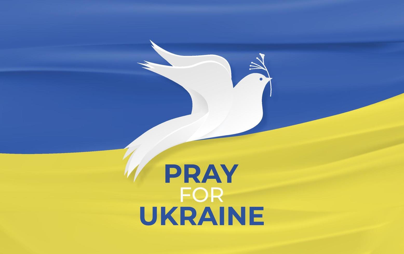 bete für die Ukraine. realistische ukrainische flagge mit fliegender friedenstaube. vektor