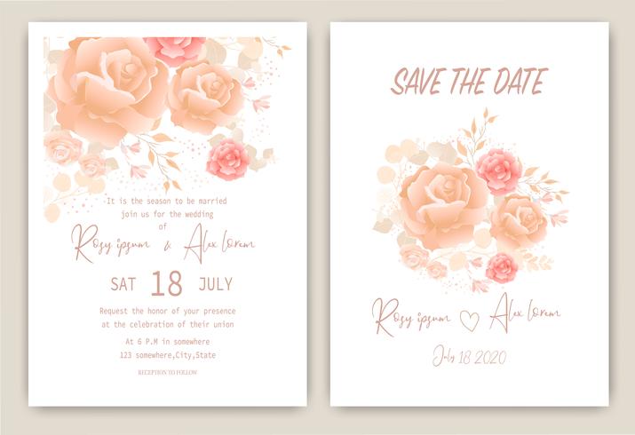 Rosa klusterbröllopinbjudningskort Blommig handritad ram vektor