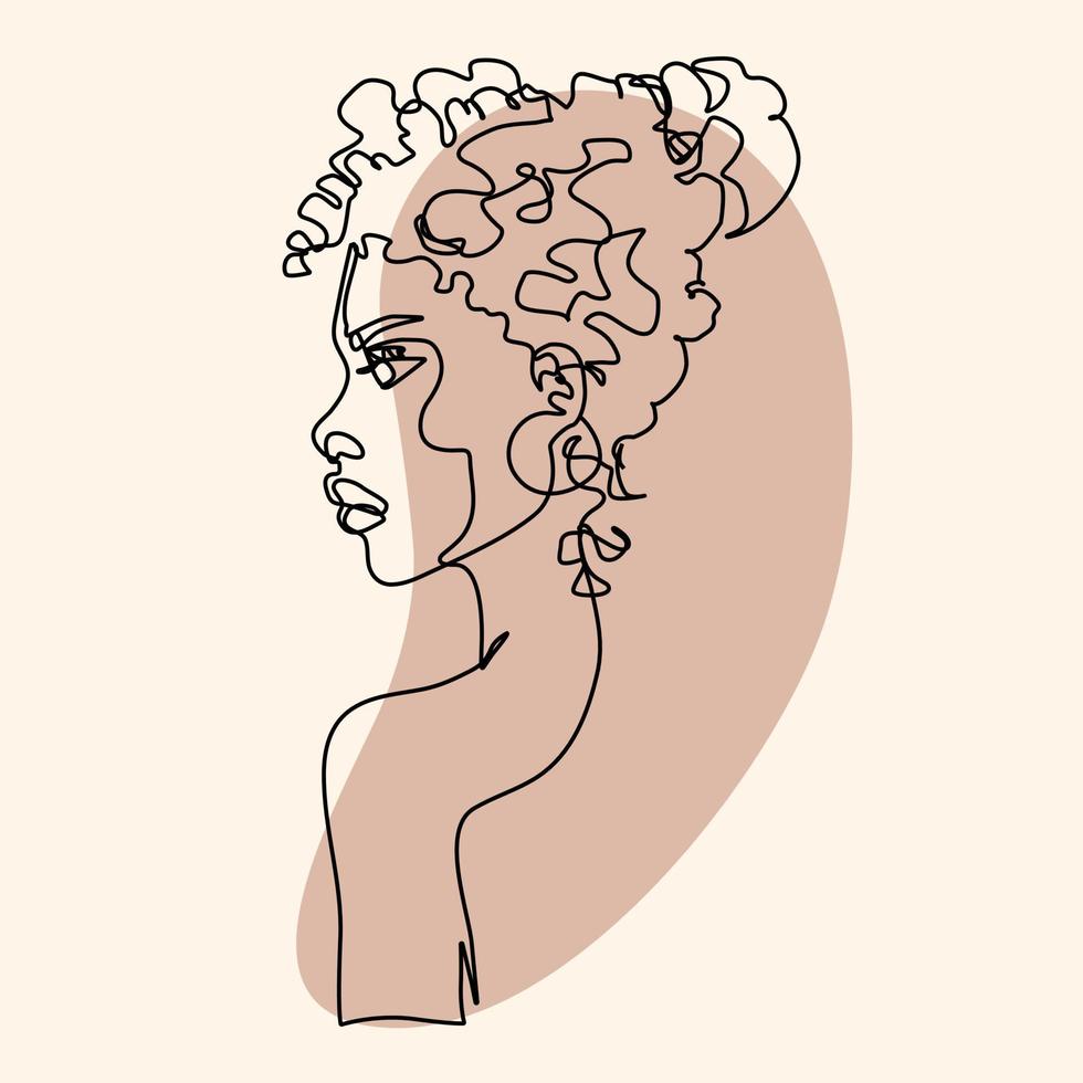 durchgehendes Linienporträt einer Frau im zeitgenössischen abstrakten Stil mit farbenfrohen Formen. hand gezeichnete vektorillustration vektor