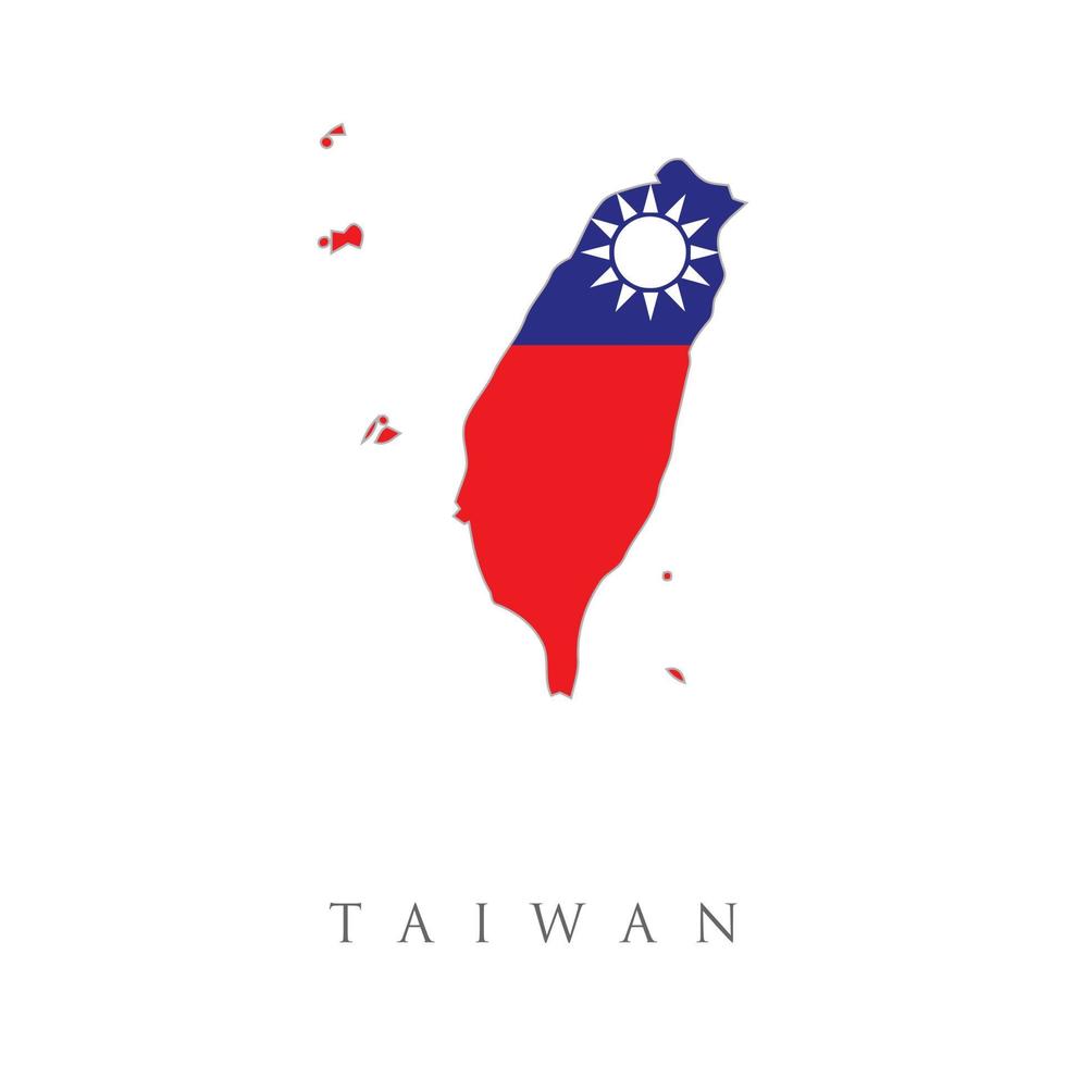 Taiwan-Landesflagge innerhalb des Kartenkonturdesigns. umriss von chinesisch taipeh, das rote feld der taiwan-flagge mit einem blauen kanton, der eine weiße sonne mit 12 strahlen enthält. vektor