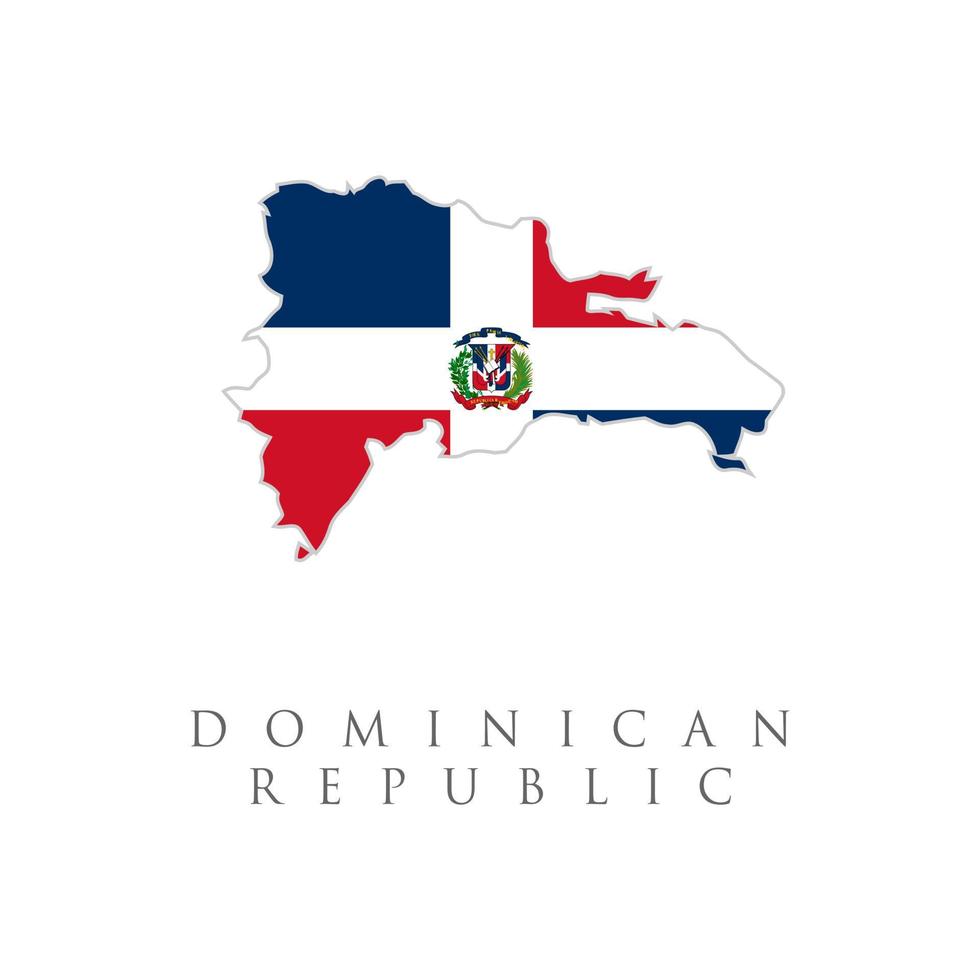 Dominikanska republiken detaljerad karta med landets flagga. nationella flagga isolerad på vit bakgrund. vektor