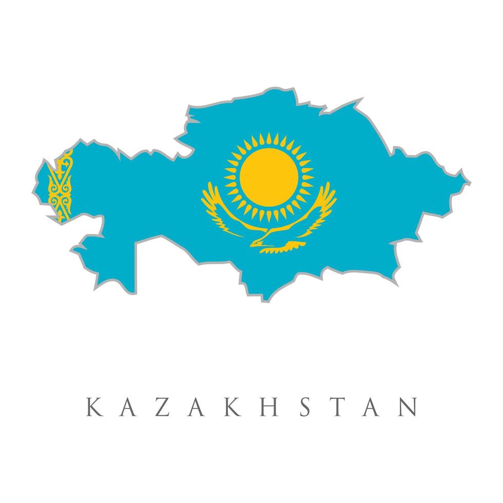 kazakstans logotyp. karta över kazakstan med landets namn och flagga. kraftfull vektorillustration. hög detaljerad karta flagga av kazakstan isolerad på vit bakgrund. vektor illustration eps 10.