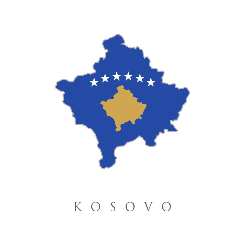vektor illustration med kosovos nationella flagga med formen av denna karta. karta med flagga kosovo isolerade på vitt. nationella flaggan för landet kosovo isolerade