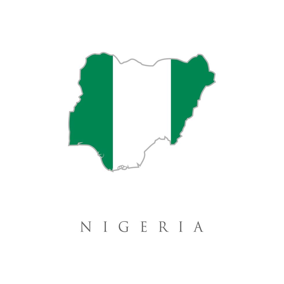 federala republiken nigeria karta. nigeria sunburst märke. landet skylt med karta över nigeria med nigerianska flaggan. kreativa nationella land karta med nigeria flagga vektorillustration vektor