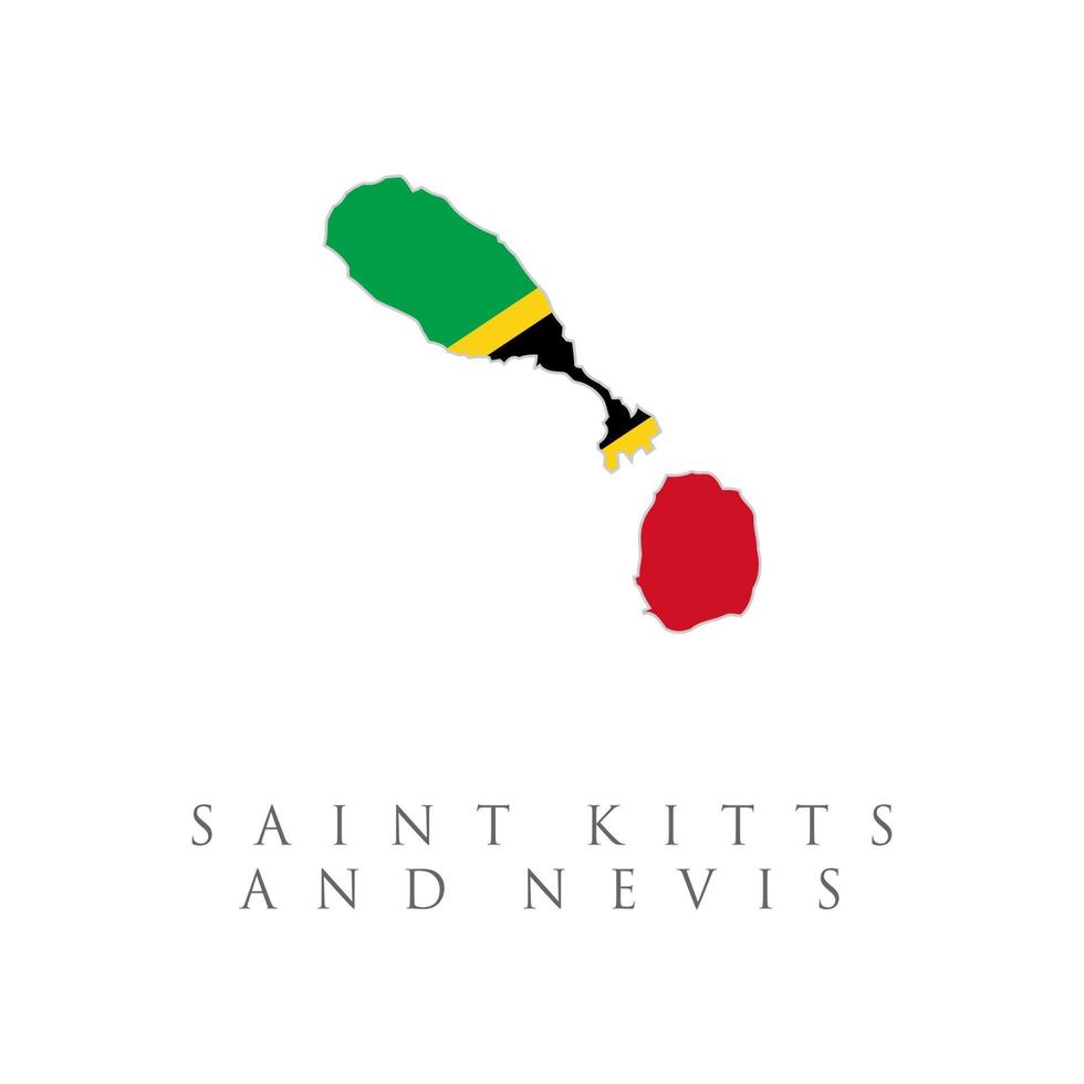 Karte von St. Kitts und Nevis in den Flaggenfarben von St. Kitts und Nevis. die Flagge des Landes in Form von Grenzen. Stock-Vektor-Illustration isoliert auf weißem Hintergrund. vektor