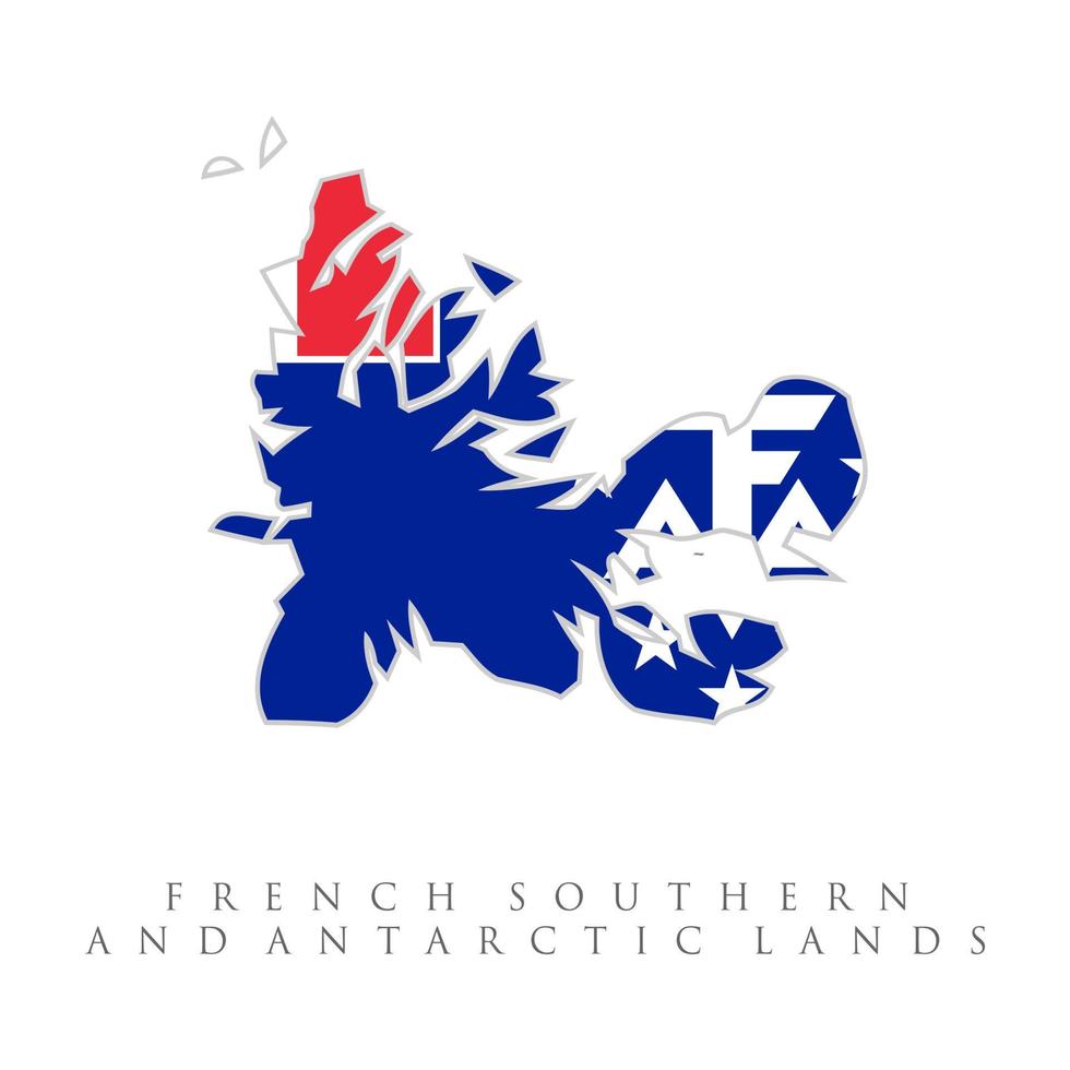 franska sydliga och antarktiska landsflaggan. platt ikon symbol vektor illustration. flagga för de franska södra och antarktiska länderna överlagd på detaljerad konturkarta isolerad på vit bakgrund
