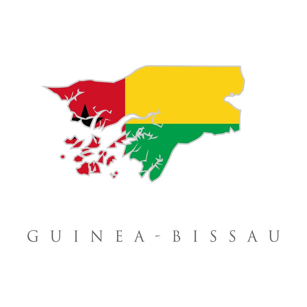 Guinea Bissaus flagga karta. landets flagga i form av gränser. lager vektorillustration isolerad på vit bakgrund... guinea bissau detaljerad karta med landets flagga. vektor