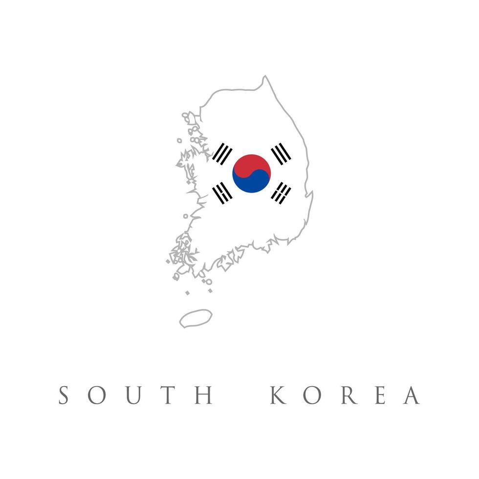 Sydkoreas flagga på kartan över landet. ikon med karta vit Sydkorea på vit bakgrund. traditionell koreansk vektorillustration. Sydkoreas flagga. vektor