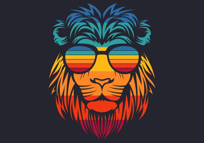 Retro Löwenkopf mit Brille vektor