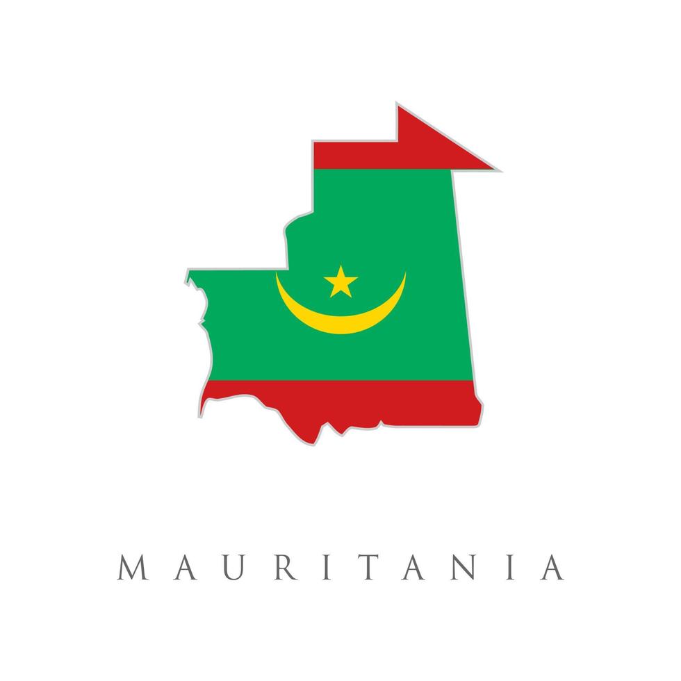 Mauretanien-Landesflagge innerhalb des Kartenkonturdesign-Ikonenlogos. Flaggenkarte von Mauretanien. mauretanien-flaggenkarte. die flagge des landes in form von grenzvektorillustration lokalisiert auf weißem hintergrund vektor