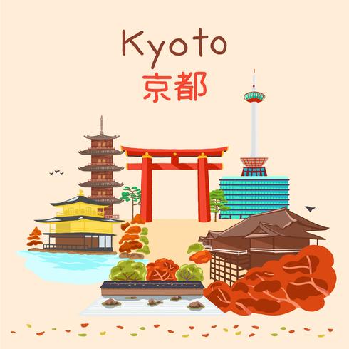 Kyoto Japan höstsäsong vektor