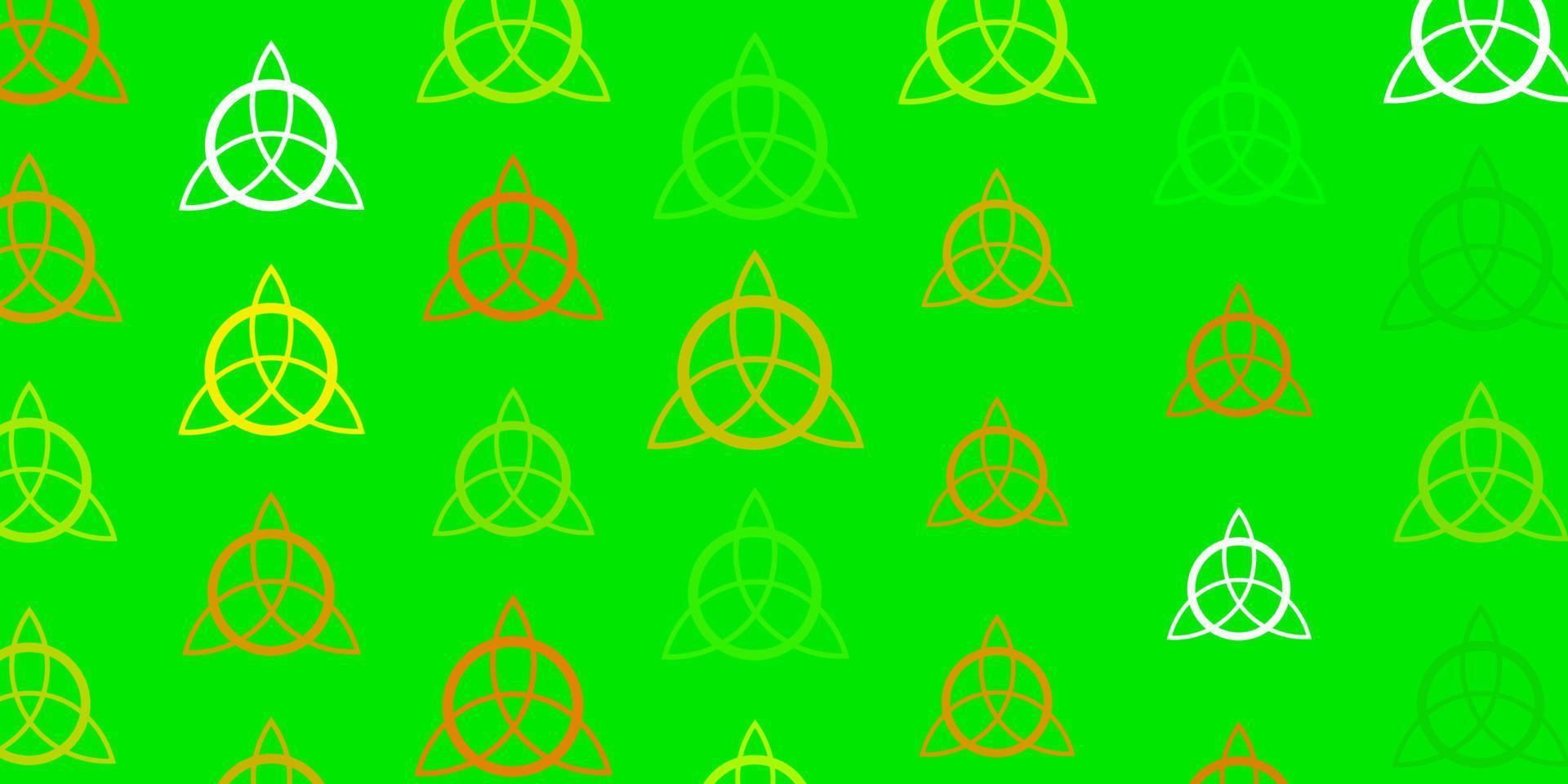 ljusgrön, gul vektorbakgrund med mysteriesymboler. vektor