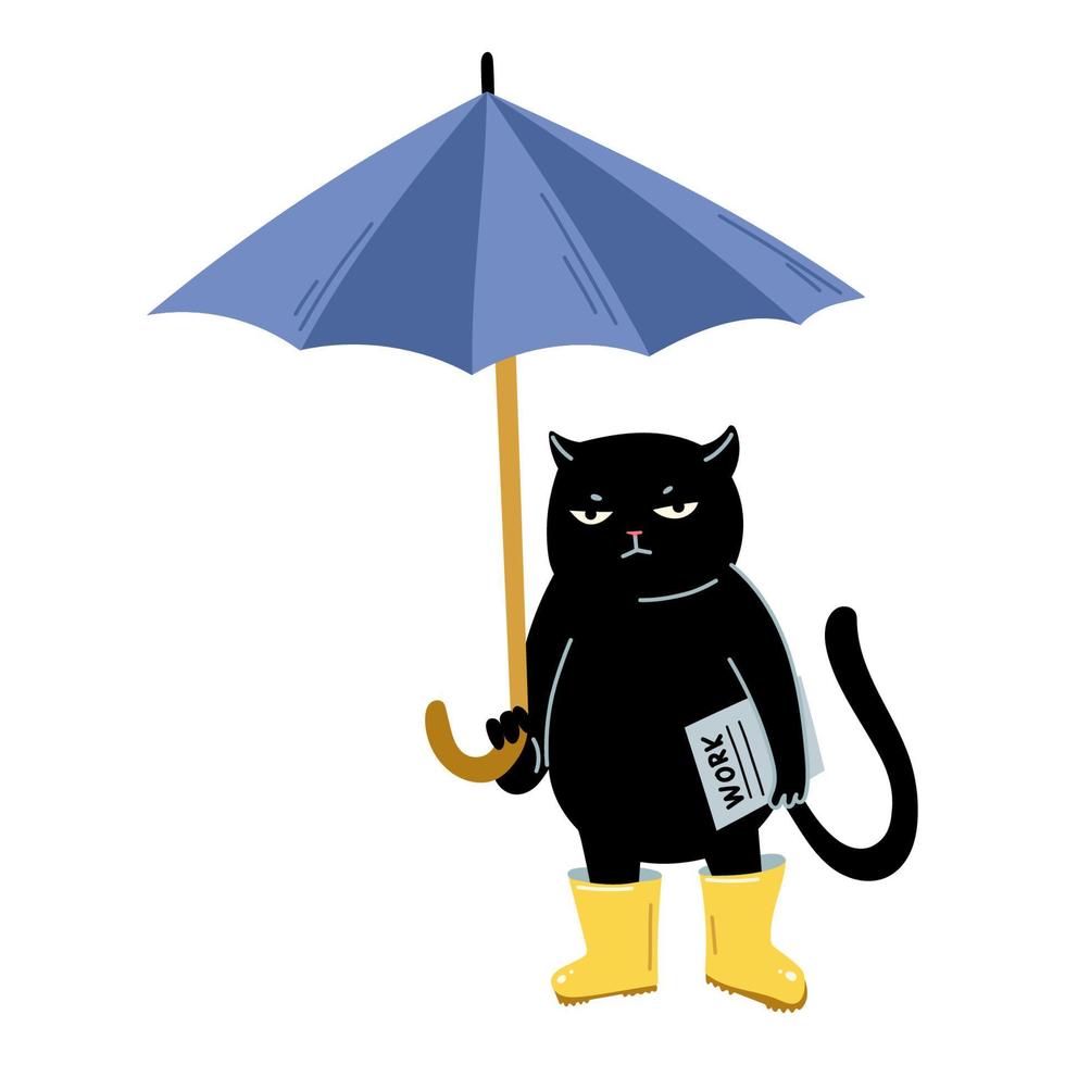 arg svart katt med paraply vektor