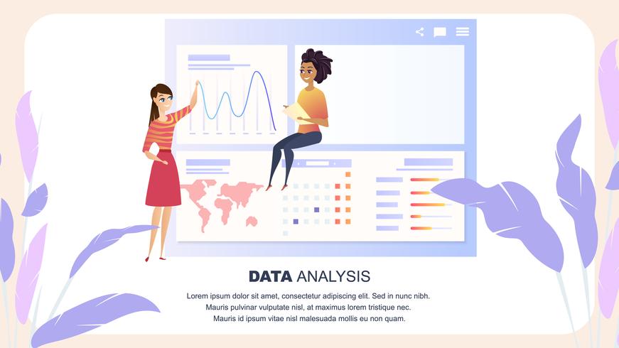 Globale Datenanalyse-Diagramm-Geschäftsfrau Character vektor