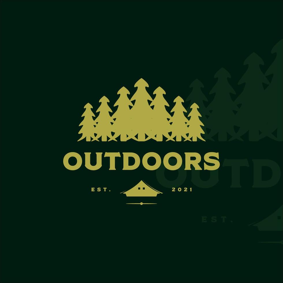 Pinien Baum Logo Vintage Vektor Illustration Vorlage Icon Design. Outdoor-Logo für Camping-Abenteuer