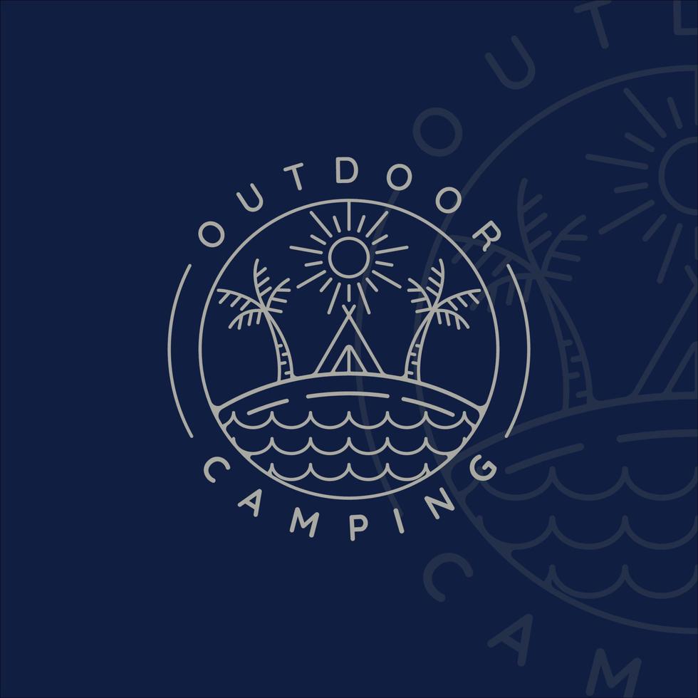 Camping Logo Strichzeichnungen einfache minimalistische Vektor Illustration Vorlage Icon Design. Abenteuer- und Wanderlust-Symbol für Aktivitäten im Sommercamp im Freien mit Abzeichen-Konzept