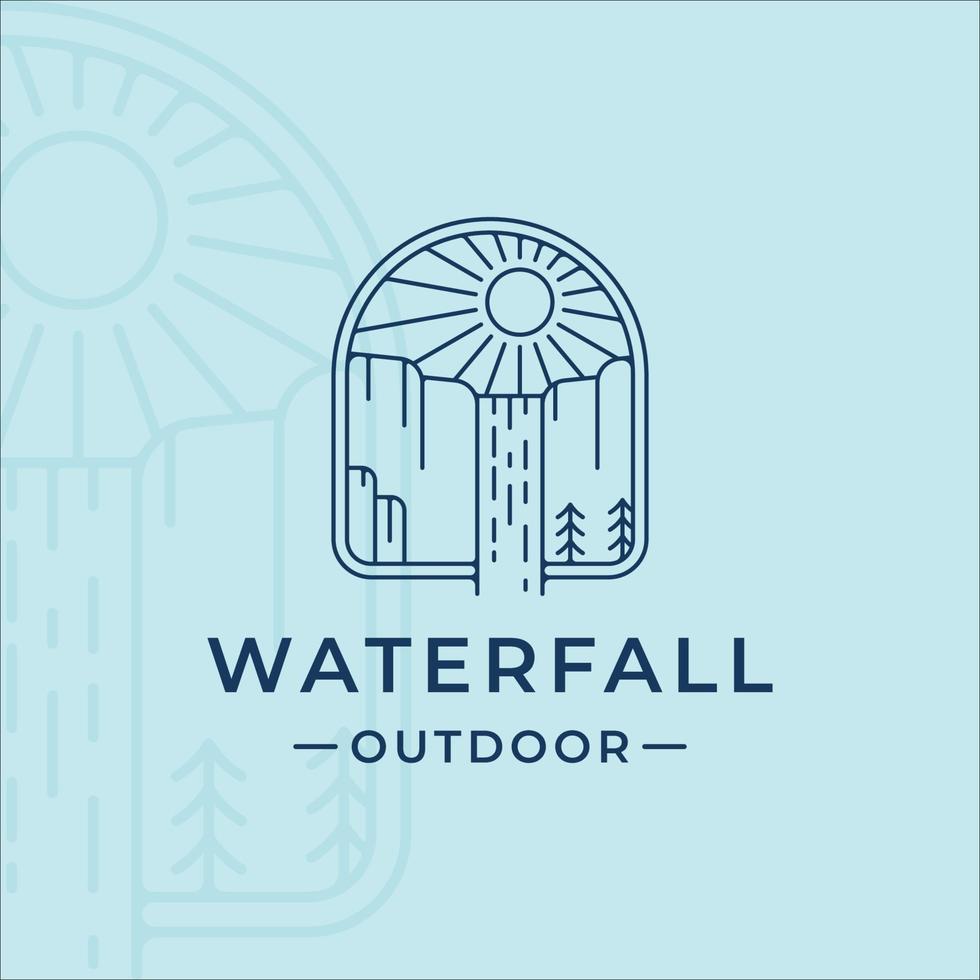 vattenfall utomhus logotyp linjekonst vektor illustration mall ikon grafisk design. enkel minimalistisk natur och äventyrslogotyp med märkesemblem