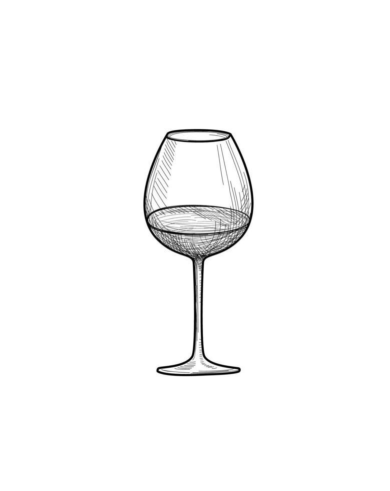 Weinglasgravur Retro-Illustration. Café-Banner mit Weinglas. Symbol für die Weinkarte. Utensilien skizzieren. Glaswaren Zeichen vektor