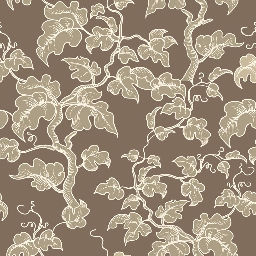 sömlösa blommönster. gren med blad dekorativa linjekonst ritning textur. blomstra natur sommarträdgård texturerad bakgrund vektor