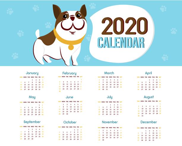 Kalender 2020 mit einem Hund vektor