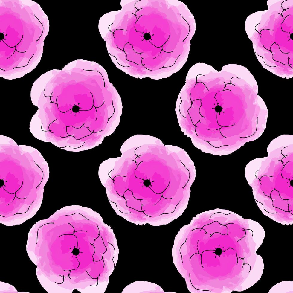 Vektor-Illustration Musterdesign Aquarell rosa Blumen auf schwarzem Hintergrund vektor