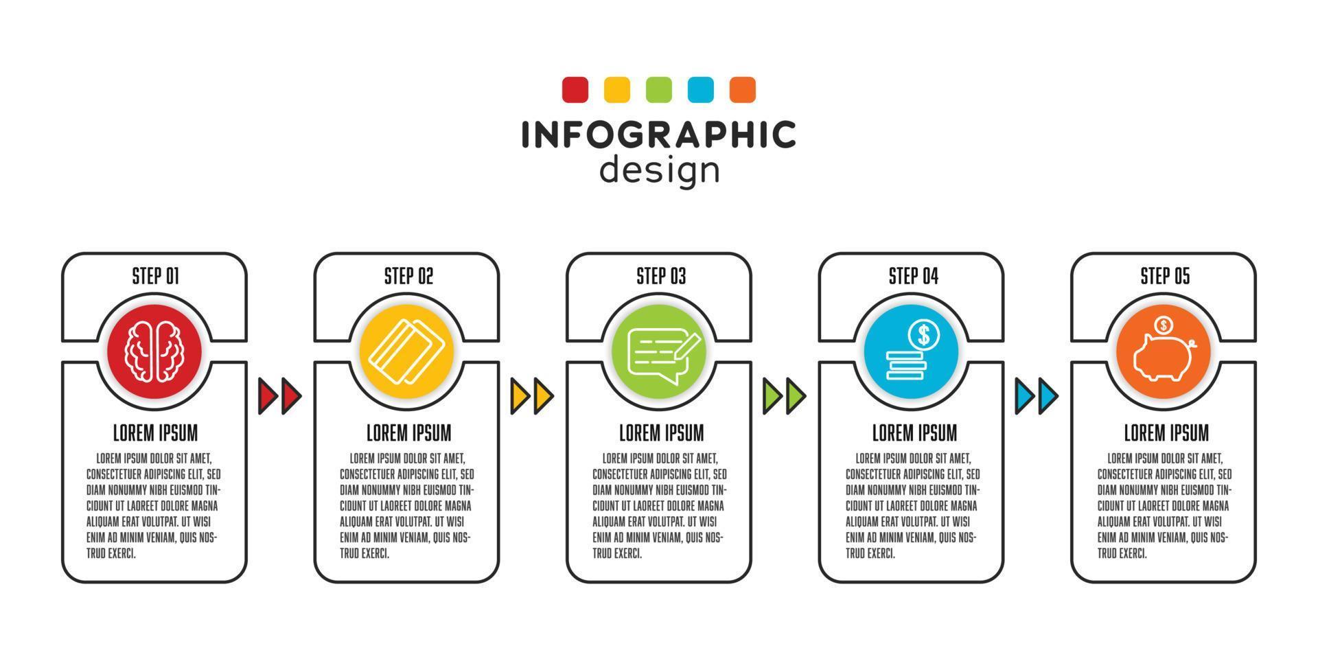 Vektor Infografik dünne Linie mit Symbol 5 Schritt. Vorlage Infografiken Geschäftskonzept.