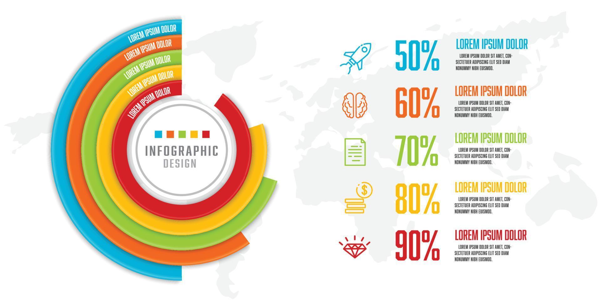 Vektor Kreis Infografik Vorlage 5 Schritt. vorlage für die präsentation mit konzeptgeschäftssymbol.