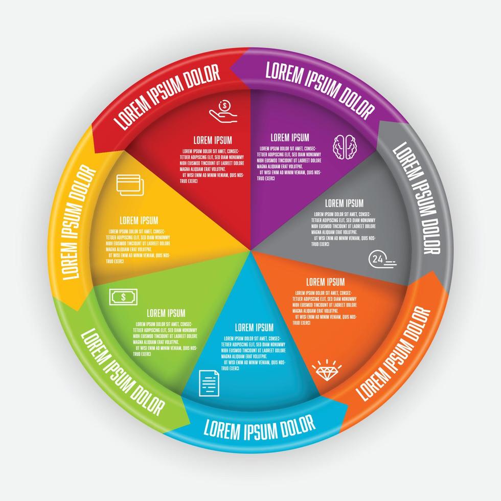 Vektor-Set Infografik-Kreis. Vorlage Prozessdiagramm 7 Schritt zur Präsentation. vektor