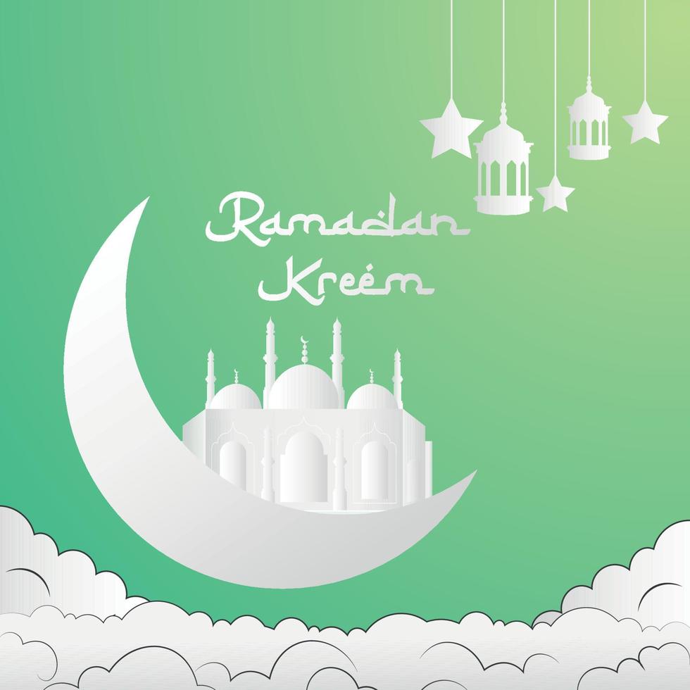 Ramadan Mubarak Social Media Post Design mit Mond und Moschee vektor