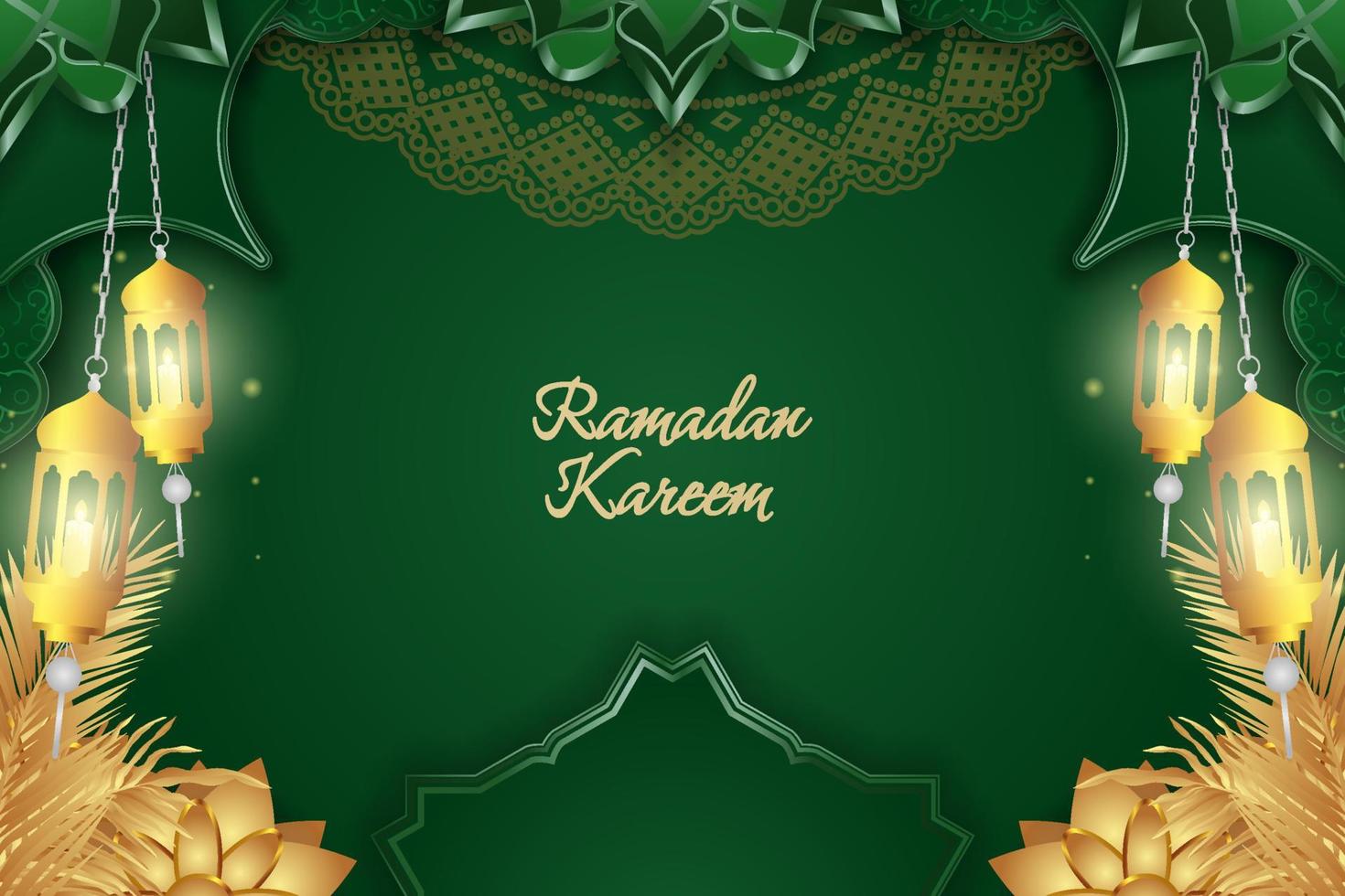 ramadan kareem islamisk stil grön och guld lyx med mandala vektor