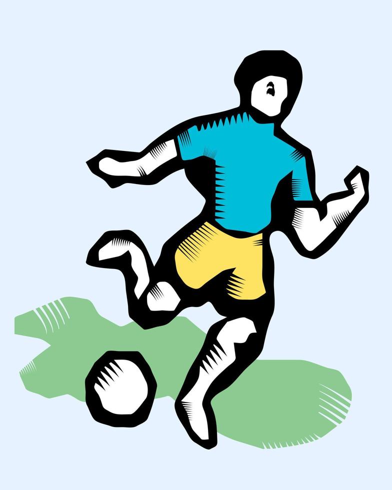 Fußballspieler, der das Ballsymbol tritt vektor