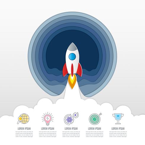 Infographic Design-Geschäftskonzept Rockets mit 5 Wahlen, Teilen oder Prozessen. vektor