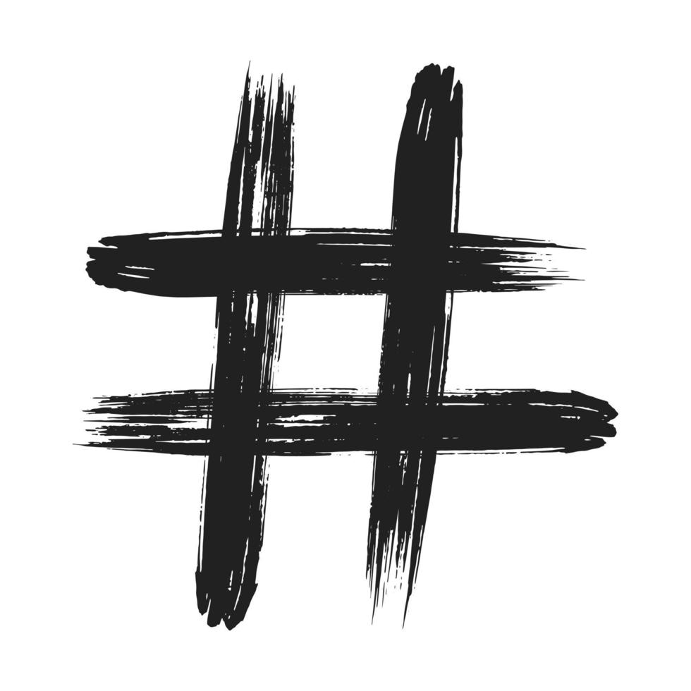 hand gezeichneter pinselstrich schmutzige kunst hashtag symbol symbol zeichen vektor