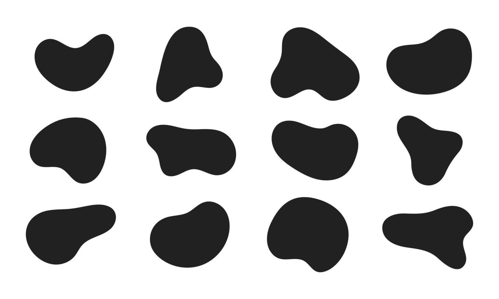 12 moderne flüssige unregelmäßige blobform abstrakte elemente grafisches flaches stildesign flüssiger vektorillustrationssatz. vektor