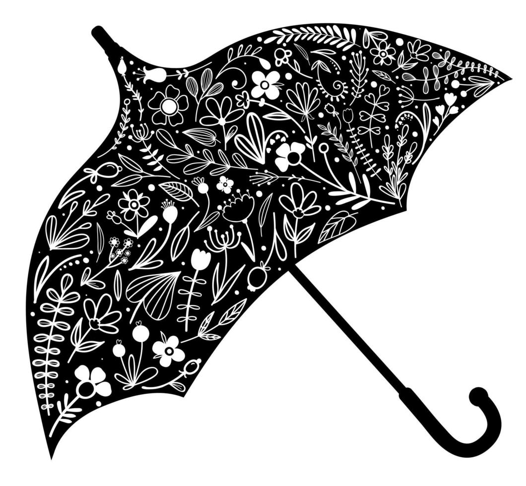 svart paraply med blommönster. vektor