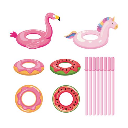 Float Set mit Donut, Obst und Tieren vektor