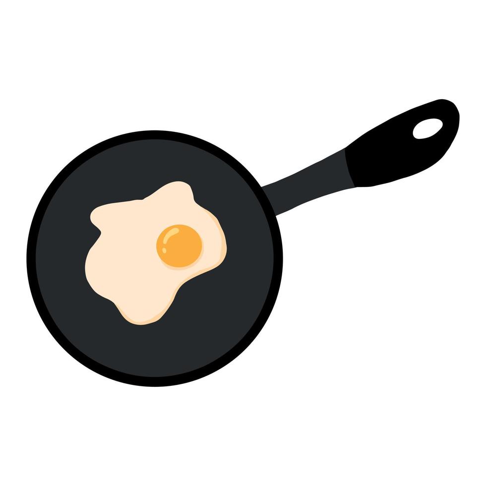 Vektor-Illustration von Rührei in einer Pfanne. gezeichneter Stil. Spiegelei in einer Pfanne. Ei-Frühstück-Illustration. Schriftzug Omelett. vektor