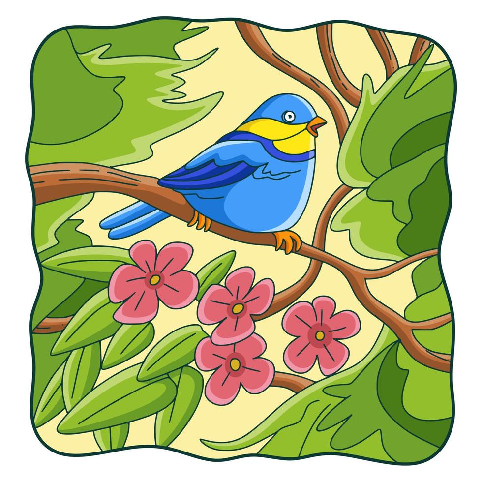 tecknad illustration fågel på trädet vektor