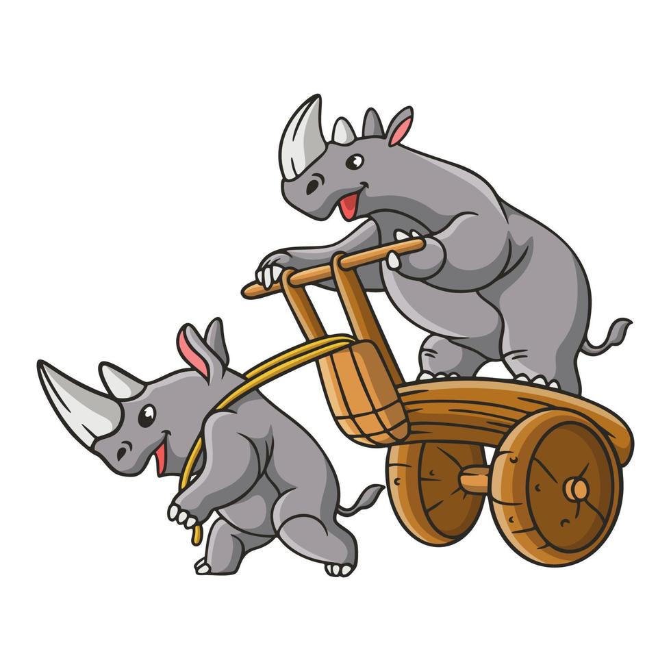 tecknad illustration noshörning spelar vagn vektor