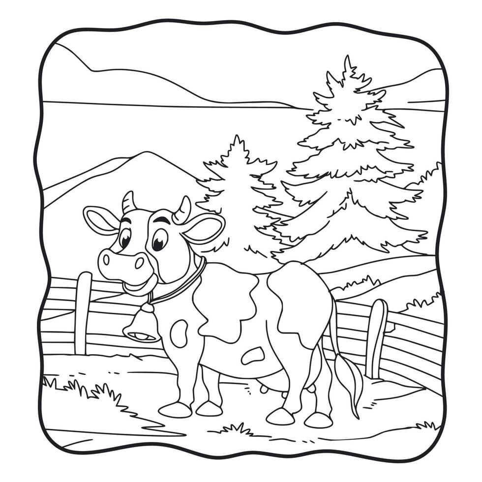 tecknad illustration kon är i ängsboken eller sidan för barn svart och vitt vektor