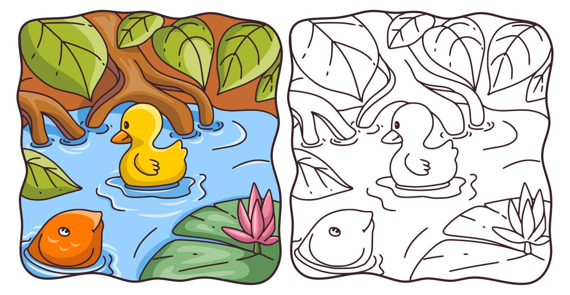 tecknad illustration simning anka målarbok eller sida för barn vektor