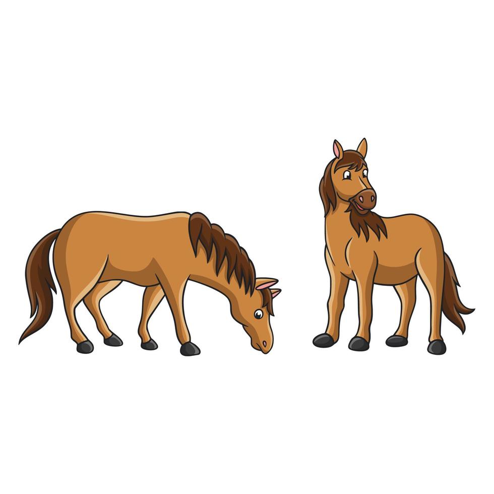 tecknad illustration häst äter gräs vektor