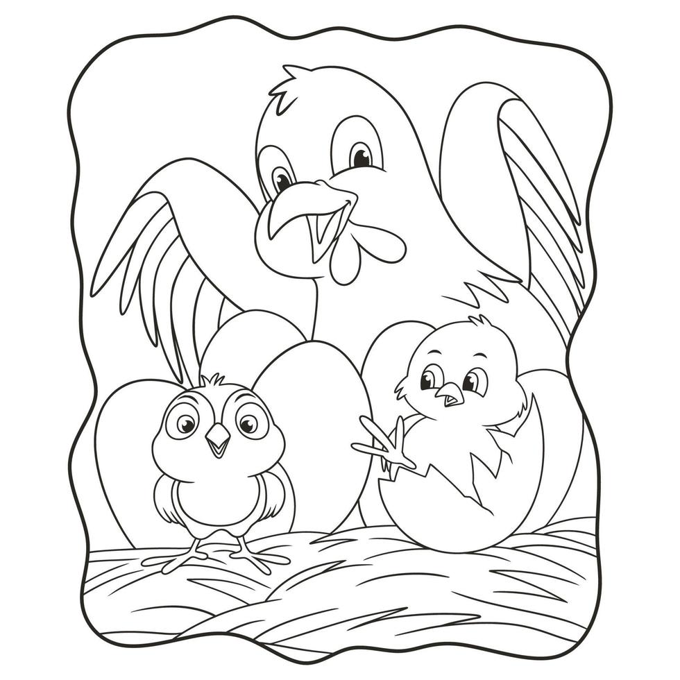 tecknad illustration höna som ruvar hennes ägg bok eller sida för barn svart och vitt vektor