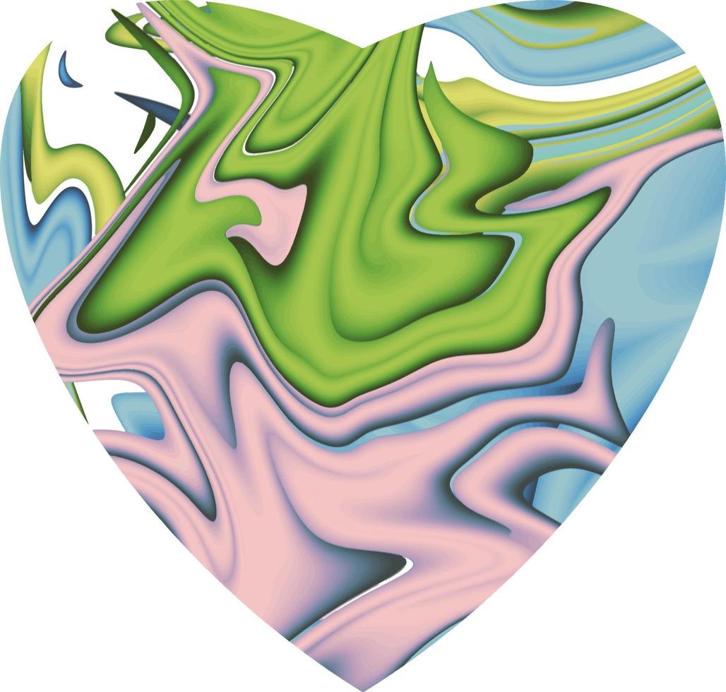 Herz abstrakte Swirl marmorierte Illusion digitales mehrfarbiges Tintengrafik-Kreativitätskonzept. helle flüssige grafische textur dekorativer moderner stil. vektor