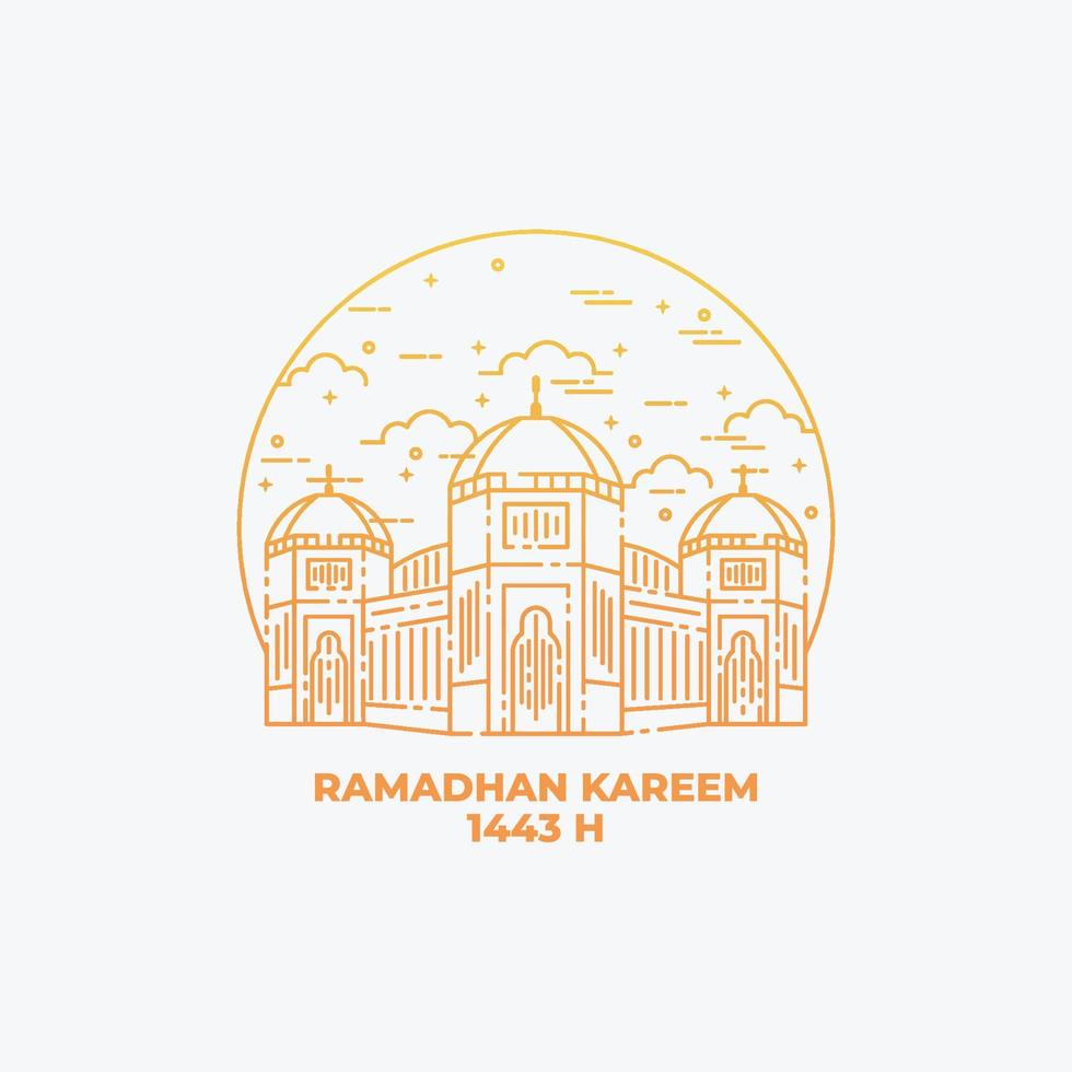 moschee im linienkunststil für ramadhan kareem feier. Illustration der Linienart der Moschee. ramadhan kareem hintergrund, gruß, karte vektor