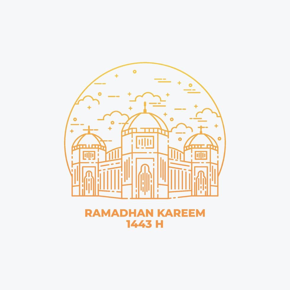moské i linjekonststil för ramadhan kareem-firande. illustration av moskén linje stil. ramadhan kareem bakgrund, gretting, kort vektor