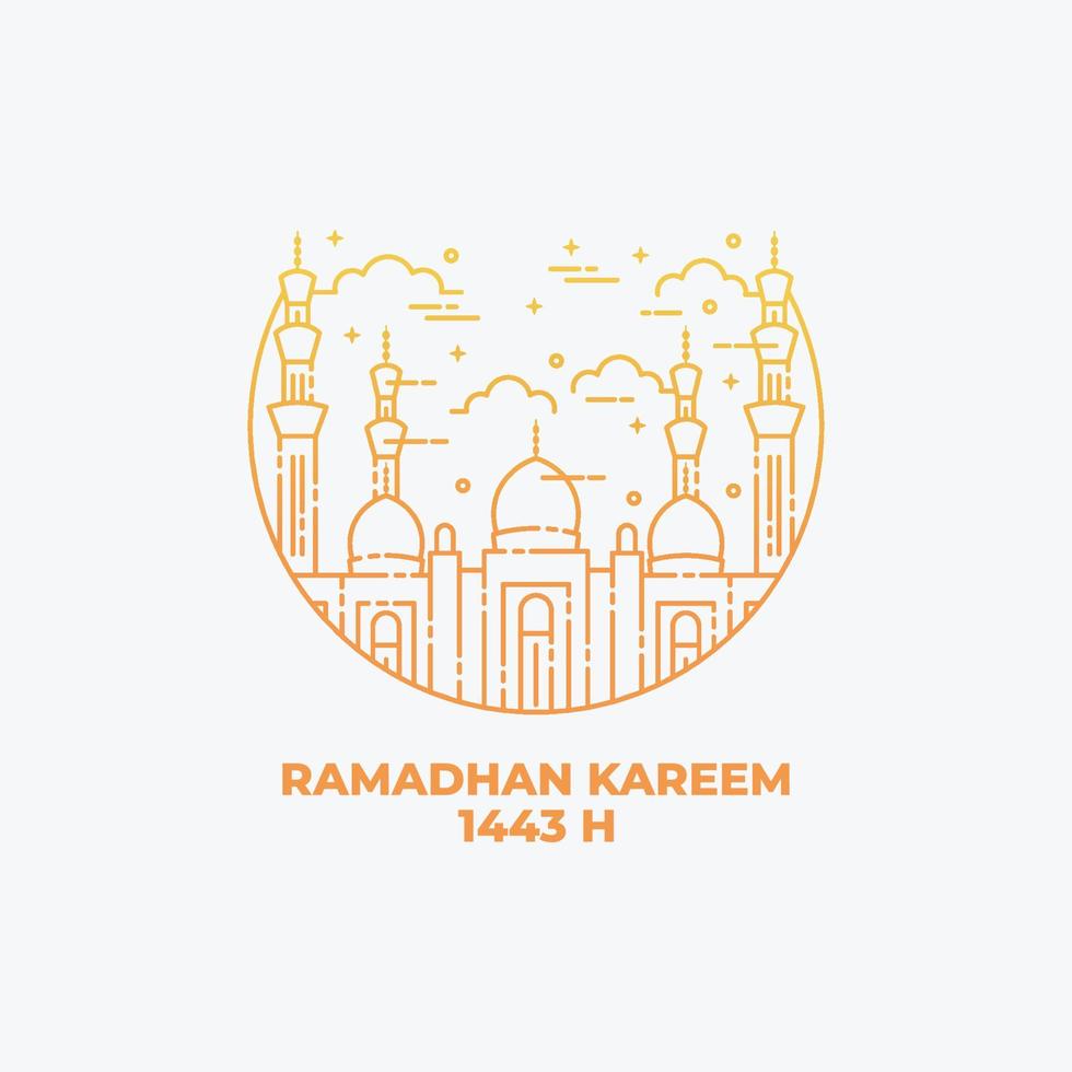 linjekonst av moskén för ramadhan kareem. illustration av moskén linjekonst stil. ramadhan kareem bakgrund vektor