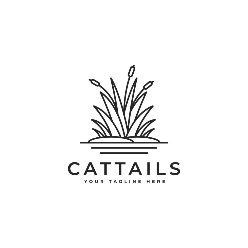 cattail gräs i linje stil, cattail logotyp linjekonst logotyp design inspiration, vass ikon vektor