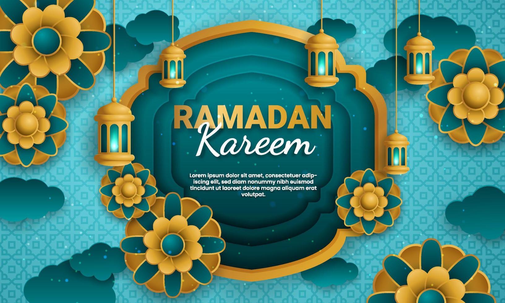 ramadan kareem papierschnittvektor. Banner oder Poster mit Laterne und Wolkenornament, geeignet zum Feiern von Ramadan-Ereignissen. vektor